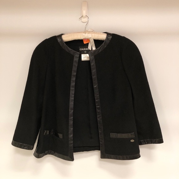 CHANEL Jackets & Blazers - 2013 CHANEL LEATHER TRIM LA PETITE VESTE NOIRE JACKET SZ 42
